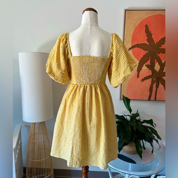 Piper Pleated Bodice Organic Cotton Mini Dress in Mustard Gingham - Picture 6 of 8